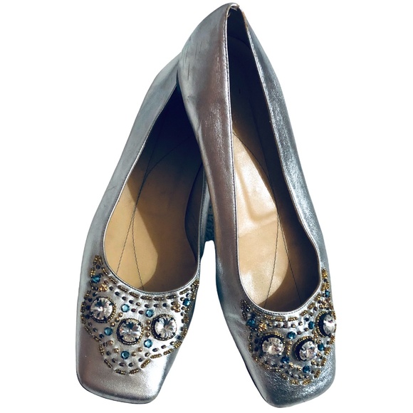 kate spade Shoes - Kate Spade New York Silver Leather Jewel Embellished Ballet Flat Sz 8.5